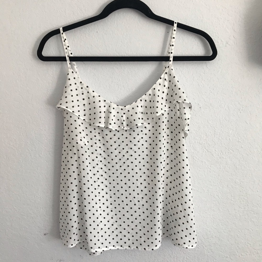 H&M 8 black and white polka dot ruffle tank